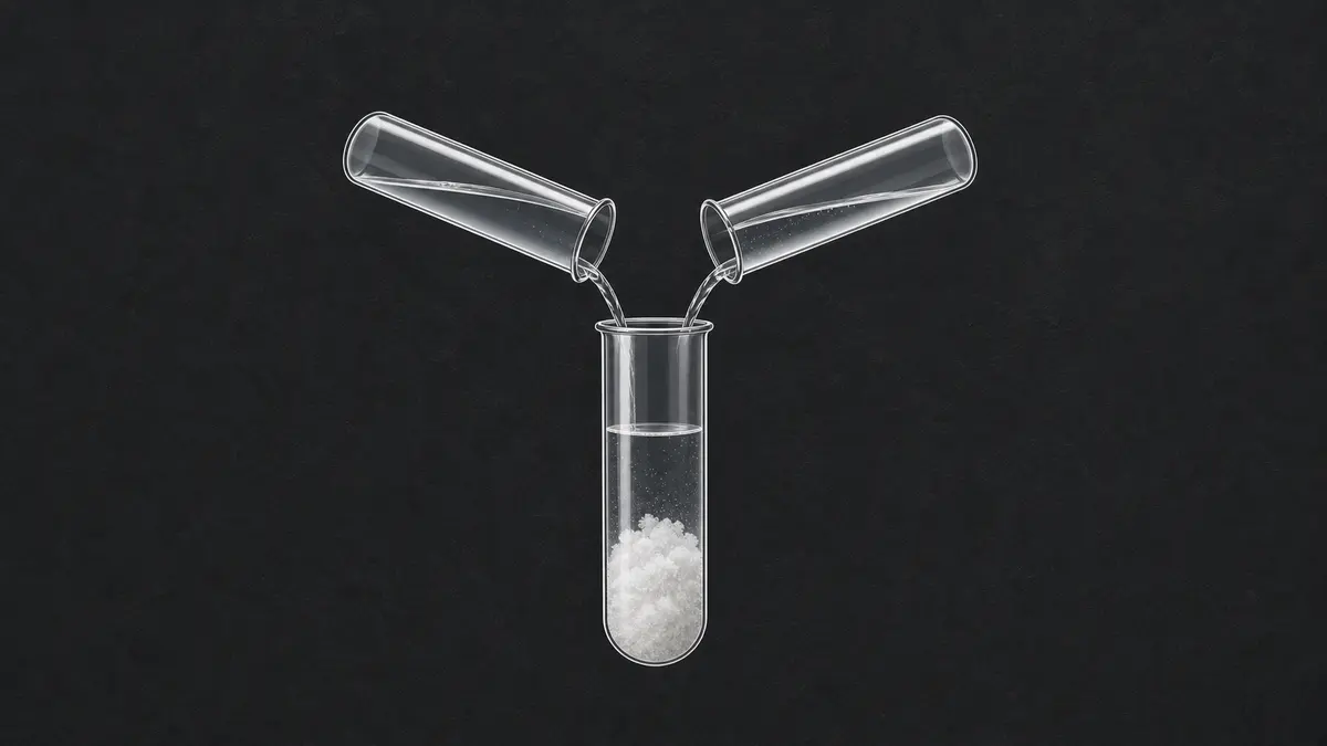 NCERT Figure 1.9 redraw showing two clear salt solutions being mixed in a receiving test tube where a white barium sulphate precipitate forms.
