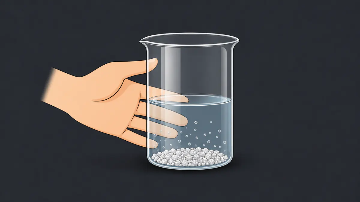 NCERT Figure 1.3 redraw showing a hand carefully touching a beaker containing quicklime and water.